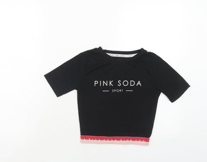 Pink Soda Womens Black Polyester Basic T-Shirt Size 6 Round Neck - Pink Soda