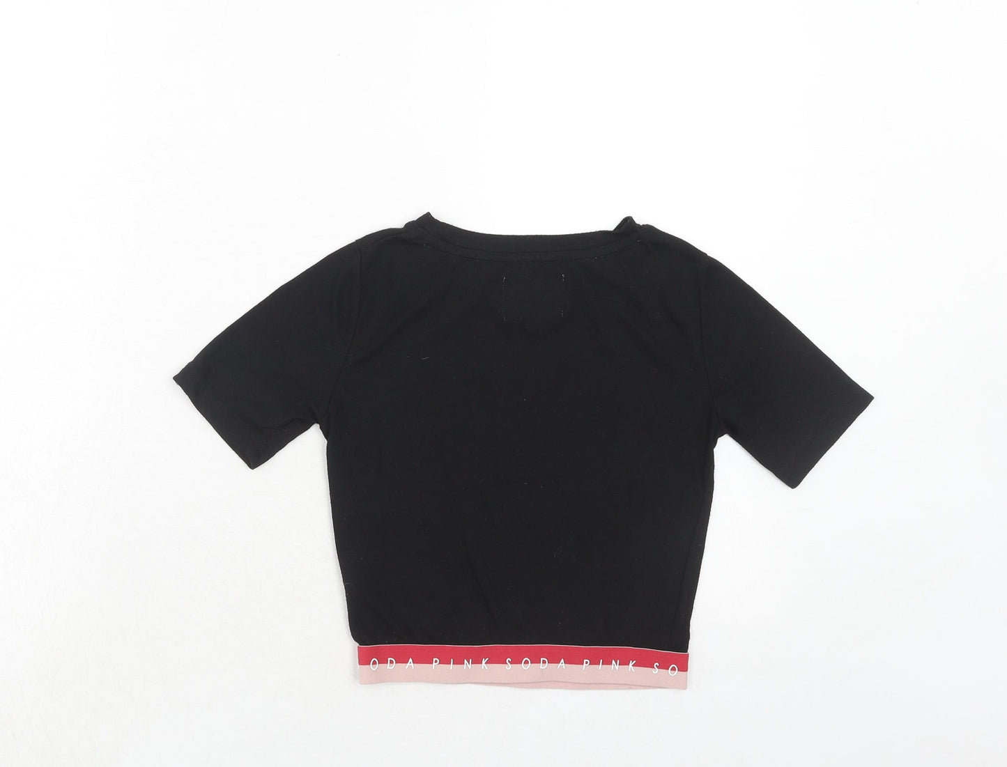 Pink Soda Womens Black Polyester Basic T-Shirt Size 6 Round Neck - Pink Soda