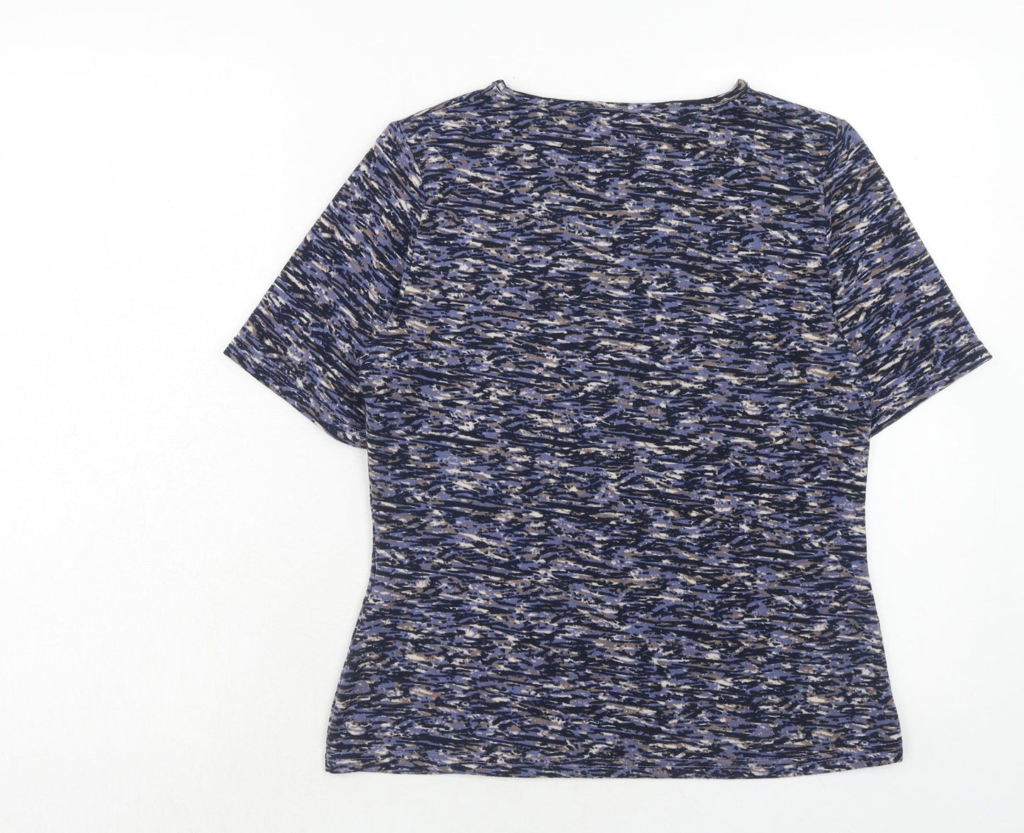 EWM Womens Blue Geometric Polyester Basic T-Shirt Size 10 Round Neck