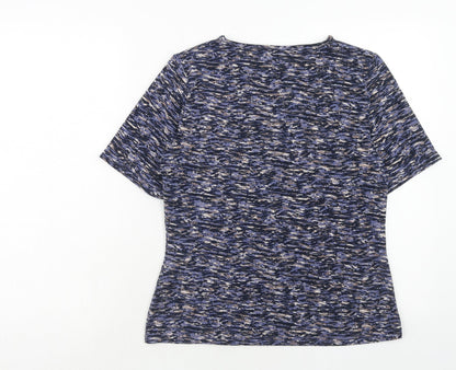 EWM Womens Blue Geometric Polyester Basic T-Shirt Size 10 Round Neck