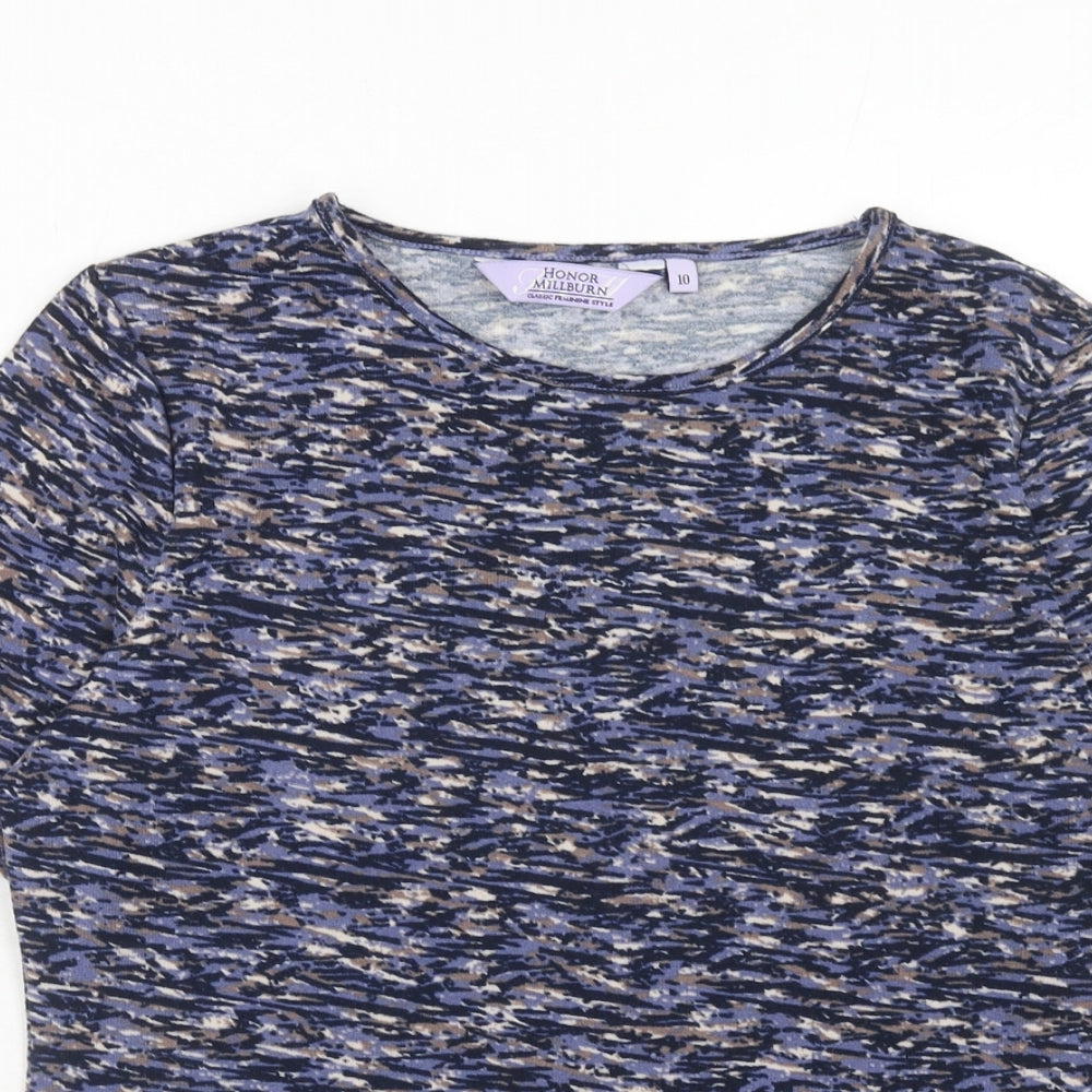 EWM Womens Blue Geometric Polyester Basic T-Shirt Size 10 Round Neck