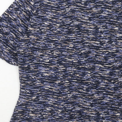 EWM Womens Blue Geometric Polyester Basic T-Shirt Size 10 Round Neck