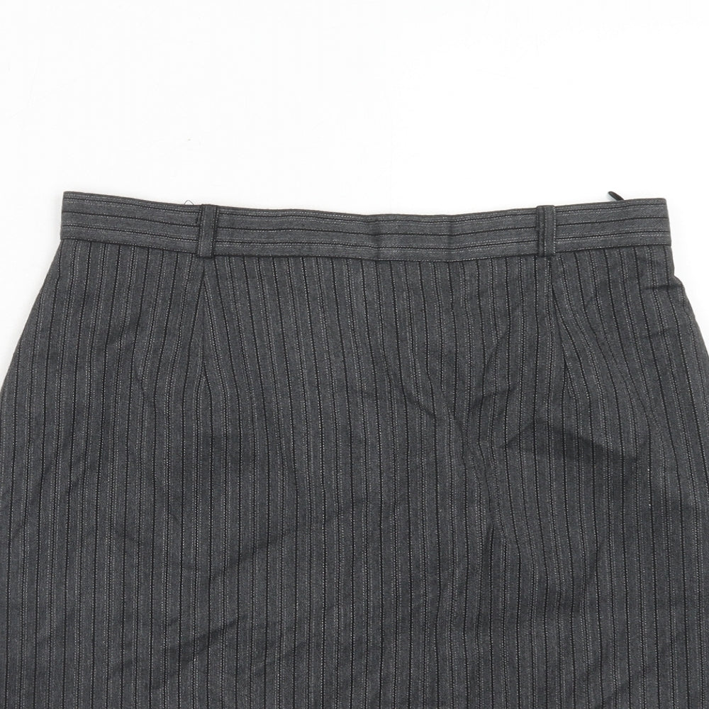 Design Essentials Womens Grey Striped Polyester A-Line Skirt Size 16 Zip