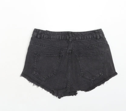 H&M Womens Black Cotton Hot Pants Shorts Size 8 Regular Zip