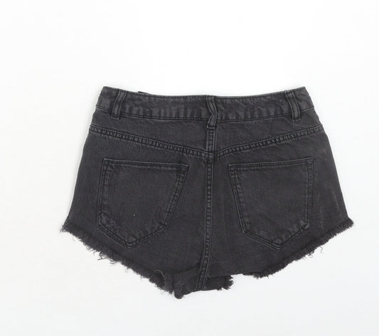 H&M Womens Black Cotton Hot Pants Shorts Size 8 Regular Zip