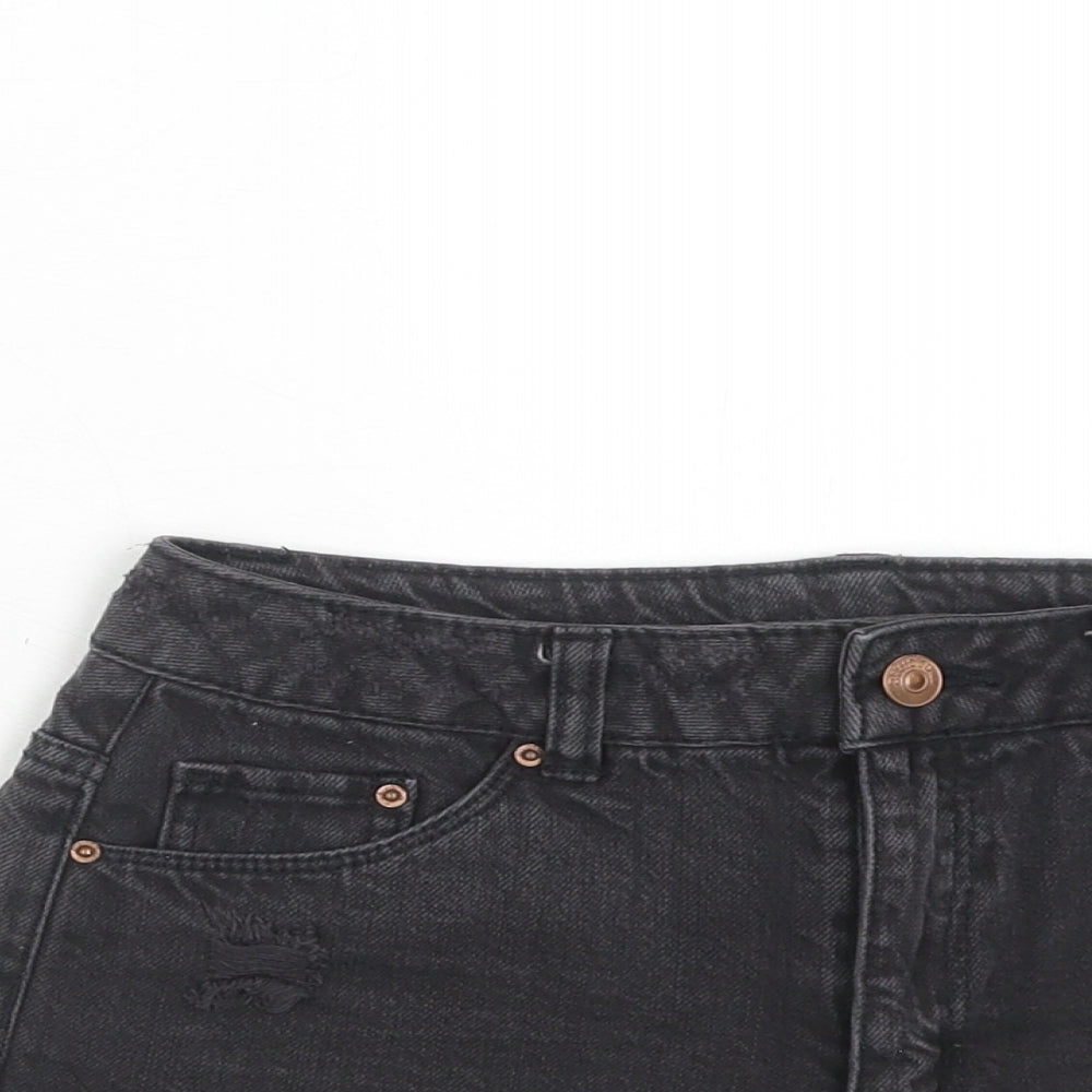 H&M Womens Black Cotton Hot Pants Shorts Size 8 Regular Zip