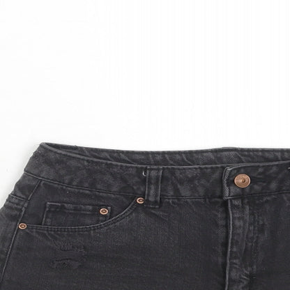 H&M Womens Black Cotton Hot Pants Shorts Size 8 Regular Zip