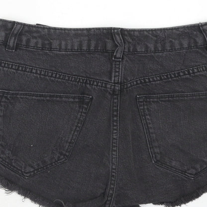 H&M Womens Black Cotton Hot Pants Shorts Size 8 Regular Zip