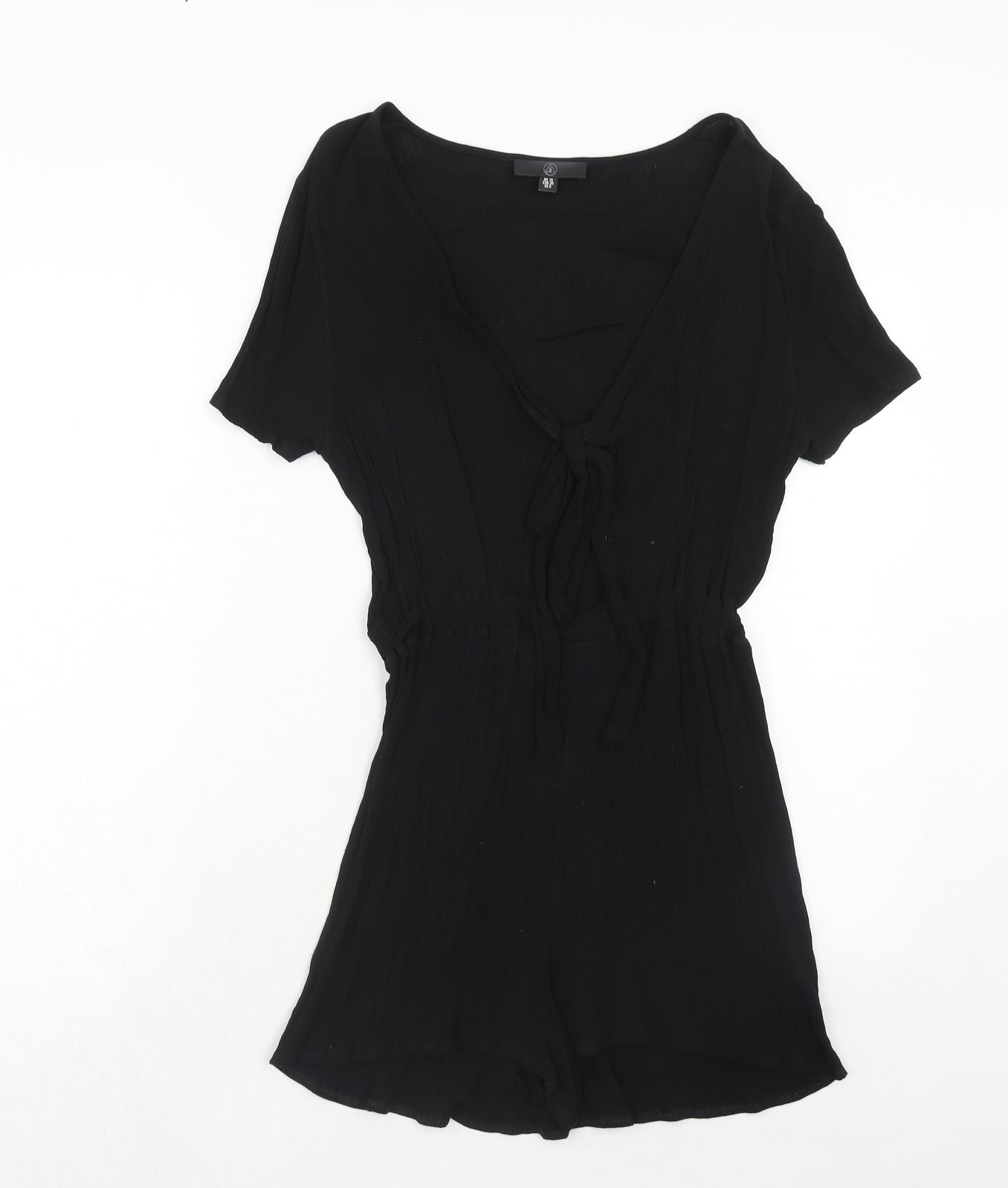 Missguided Womens Black Viscose Playsuit One-Piece Size 10 Pullover - Tie Front Detail