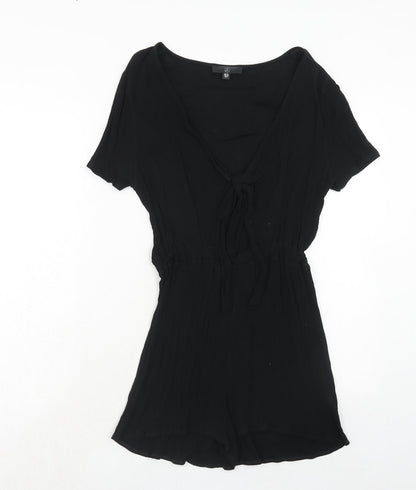 Missguided Womens Black Viscose Playsuit One-Piece Size 10 Pullover - Tie Front Detail