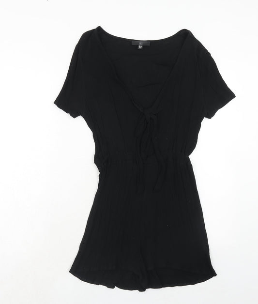 Missguided Womens Black Viscose Playsuit One-Piece Size 10 Pullover - Tie Front Detail