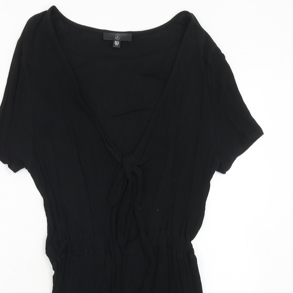 Missguided Womens Black Viscose Playsuit One-Piece Size 10 Pullover - Tie Front Detail