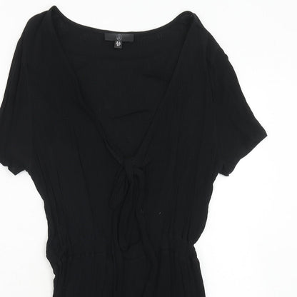 Missguided Womens Black Viscose Playsuit One-Piece Size 10 Pullover - Tie Front Detail