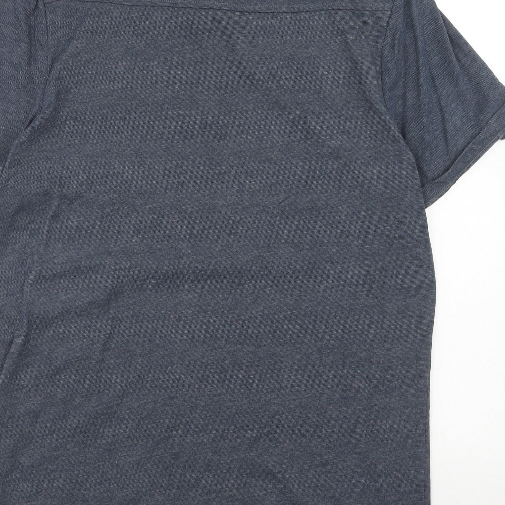 Fabric Mens Blue Cotton Polo Size L Collared Button