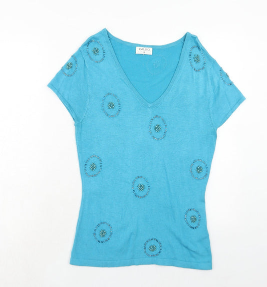 Womens UK Size 10 Kaliko Blue Pullover Jumper