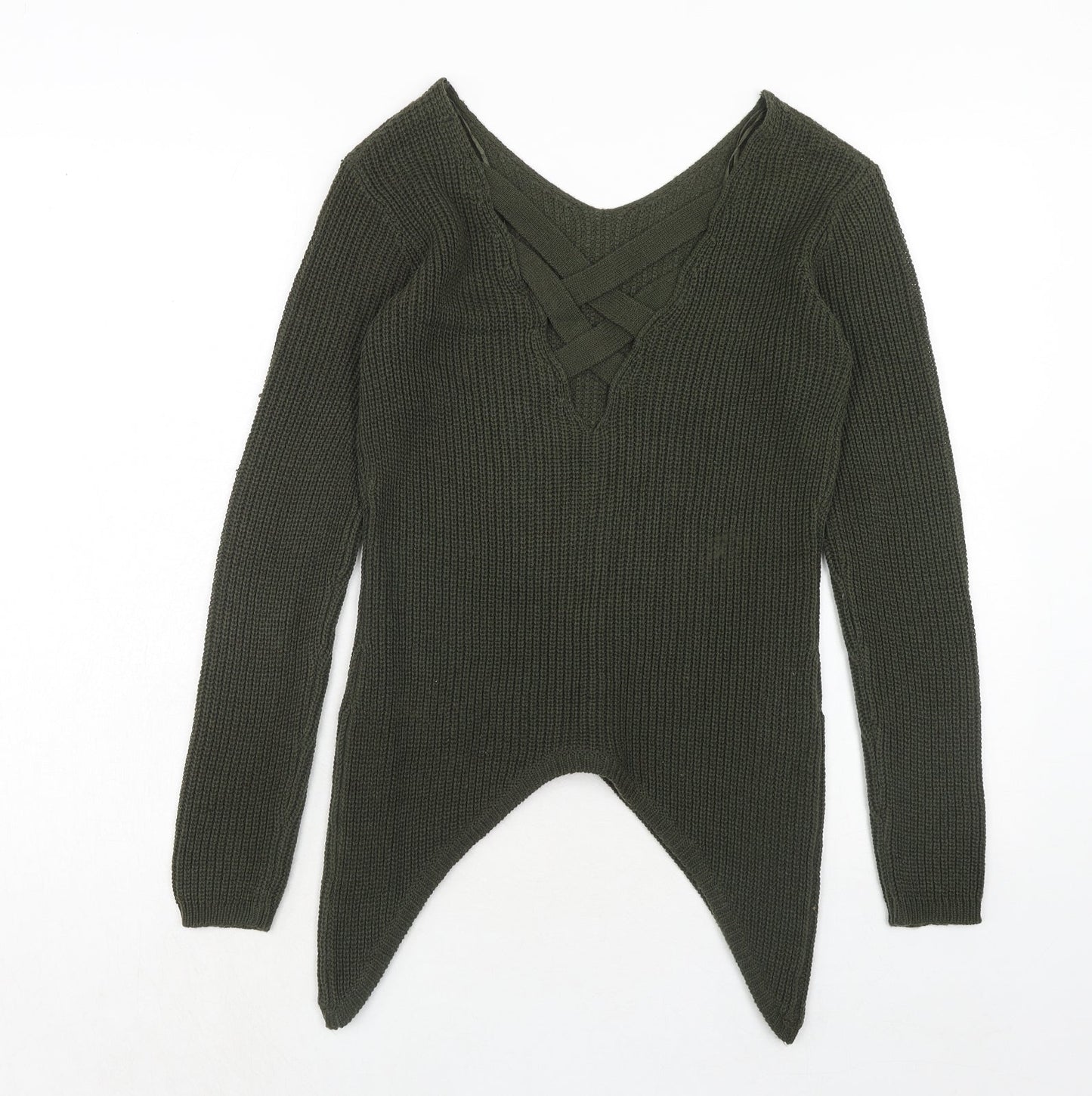 Select Womens Green V-Neck Acrylic Pullover Jumper Size 8