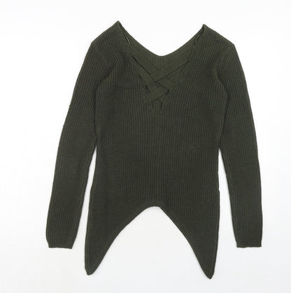 Select Womens Green V-Neck Acrylic Pullover Jumper Size 8