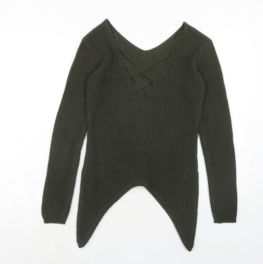 Select Womens Green V-Neck Acrylic Pullover Jumper Size 8