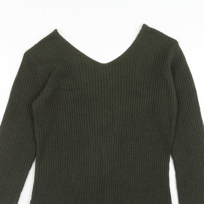 Select Womens Green V-Neck Acrylic Pullover Jumper Size 8