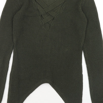 Select Womens Green V-Neck Acrylic Pullover Jumper Size 8