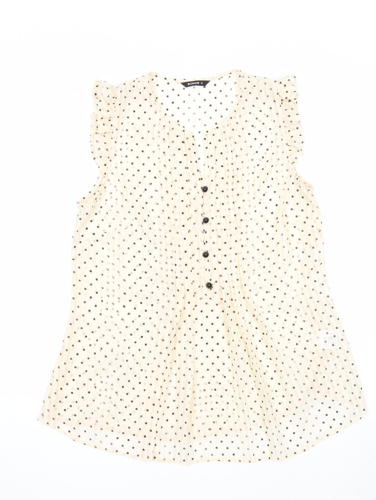 Roman Womens Beige Polka Dot Polyester Basic Button-Up Size 10 V-Neck