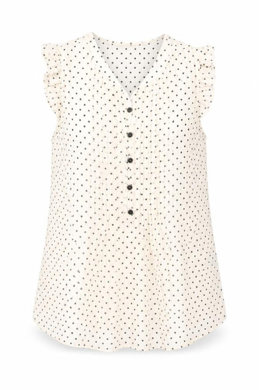 Roman Womens Beige Polka Dot Polyester Basic Button-Up Size 10 V-Neck