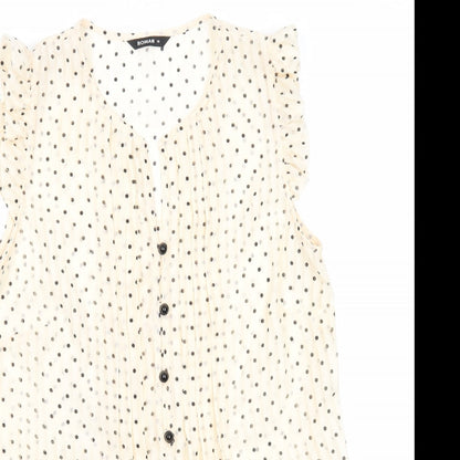 Roman Womens Beige Polka Dot Polyester Basic Button-Up Size 10 V-Neck