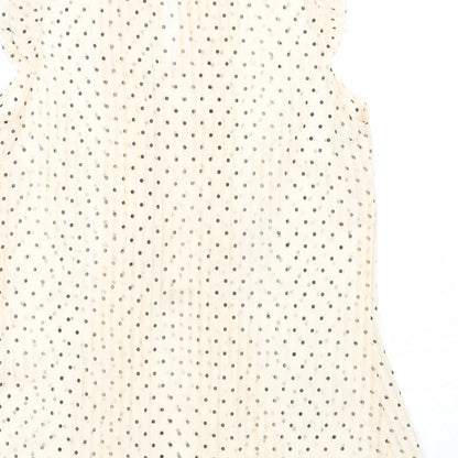 Roman Womens Beige Polka Dot Polyester Basic Button-Up Size 10 V-Neck