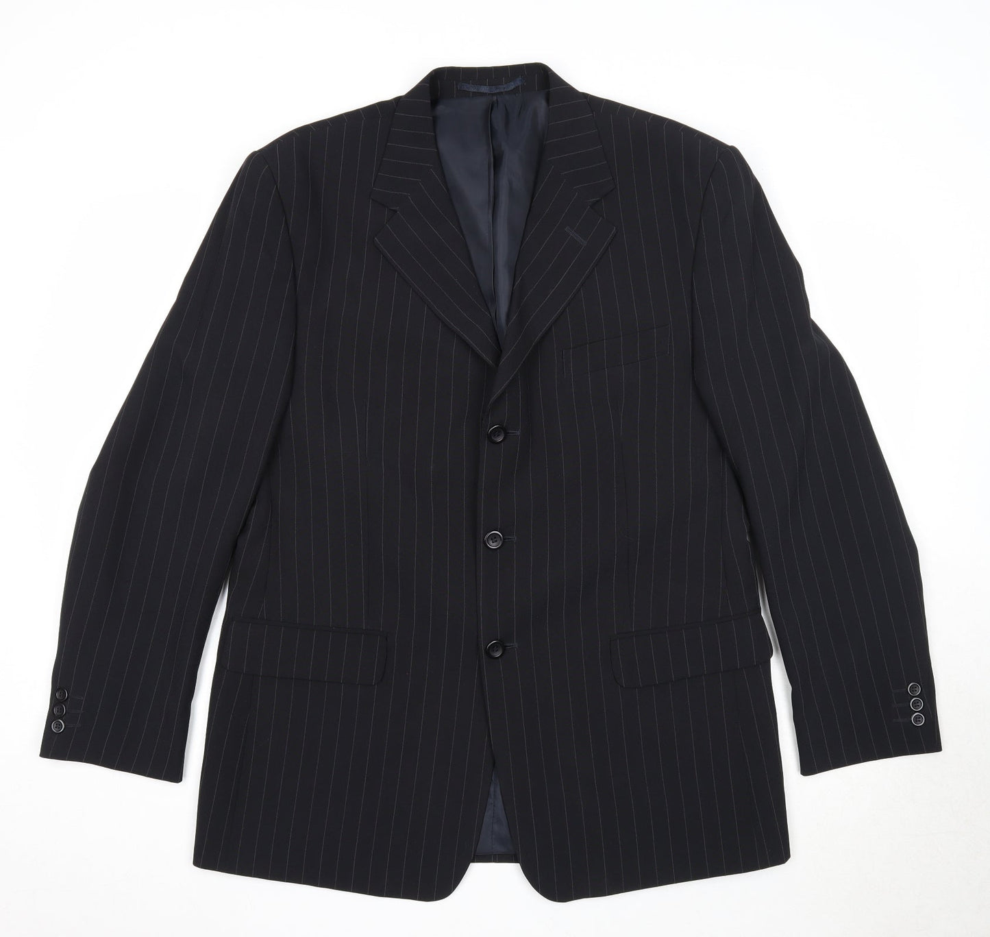 Armando Mens Black Striped Polyester Jacket Suit Jacket Size 42 Regular