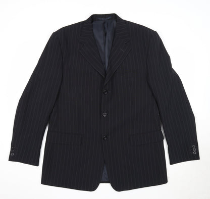 Armando Mens Black Striped Polyester Jacket Suit Jacket Size 42 Regular