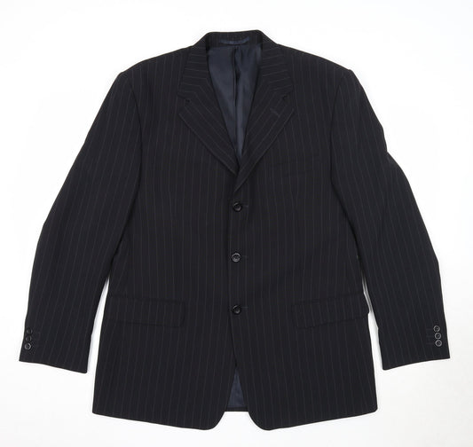 Armando Mens Black Striped Polyester Jacket Suit Jacket Size 42 Regular
