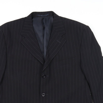 Armando Mens Black Striped Polyester Jacket Suit Jacket Size 42 Regular