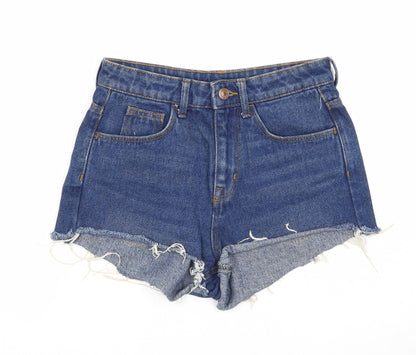 H&M Womens Blue Cotton Hot Pants Shorts Size 6 Regular Zip