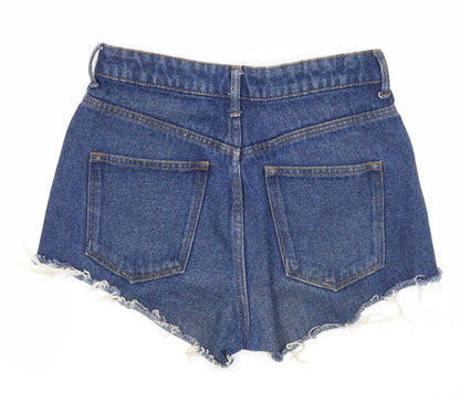 H&M Womens Blue Cotton Hot Pants Shorts Size 6 Regular Zip
