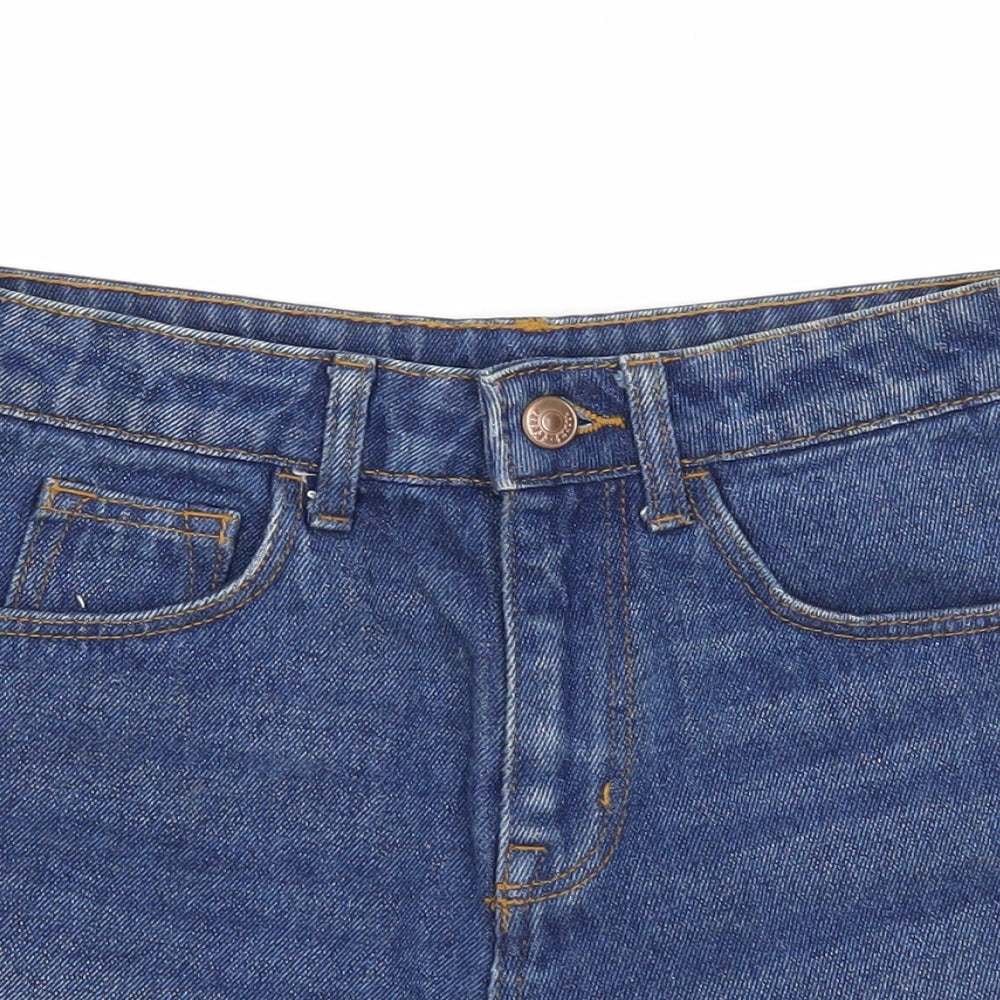 H&M Womens Blue Cotton Hot Pants Shorts Size 6 Regular Zip