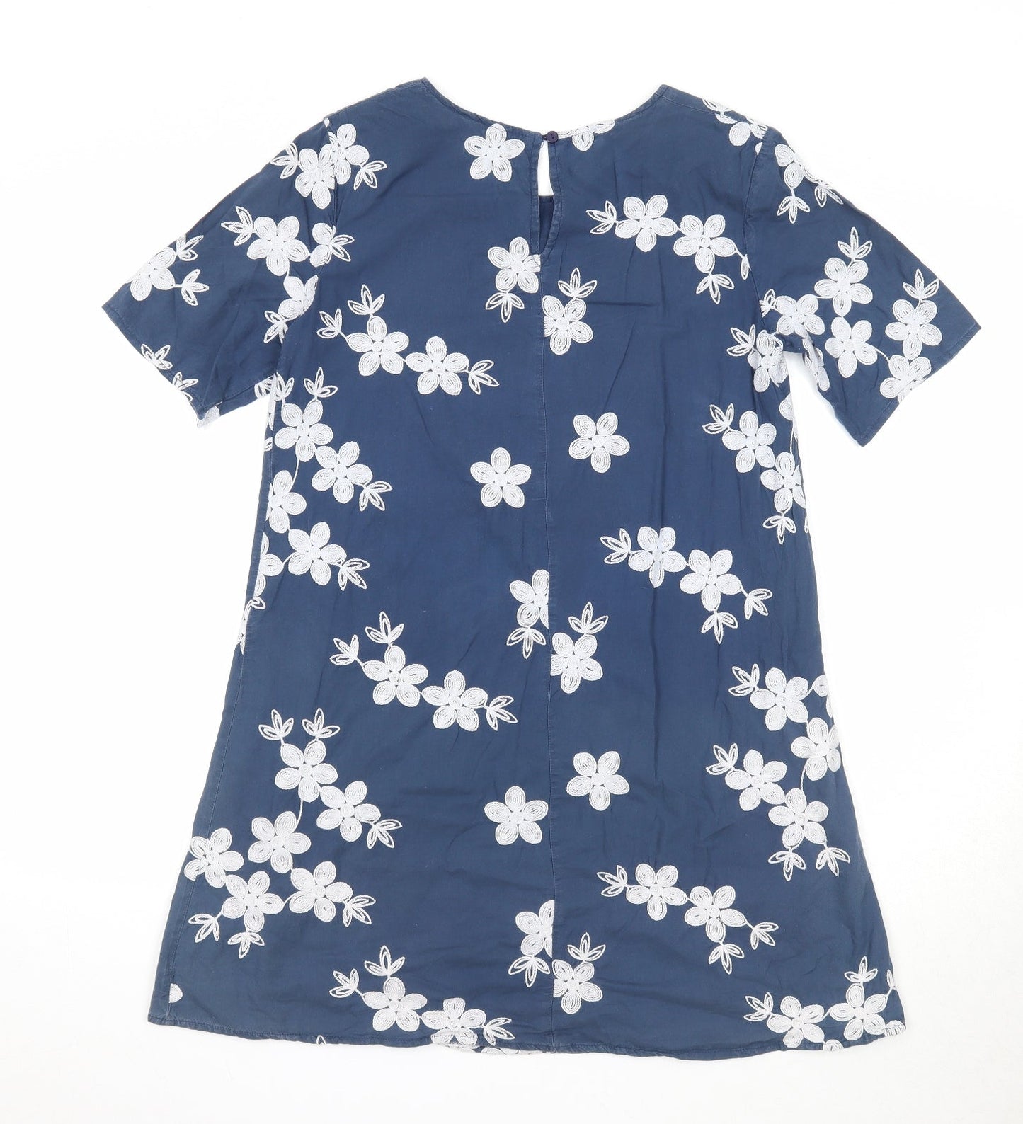 Apricot Womens Blue Floral Cotton T-Shirt Dress Size 8 Round Neck Button