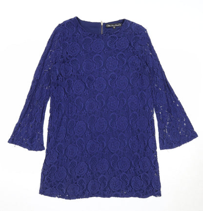 Mela Loves London Womens Blue Geometric Polyester A-Line Size 12 Round Neck Zip