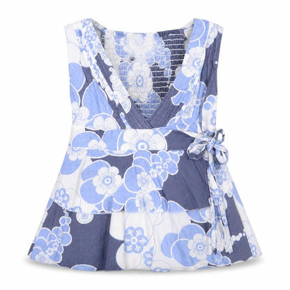 NEXT Girls Blue Geometric Cotton Basic Tank Size 7 Years V-Neck Button