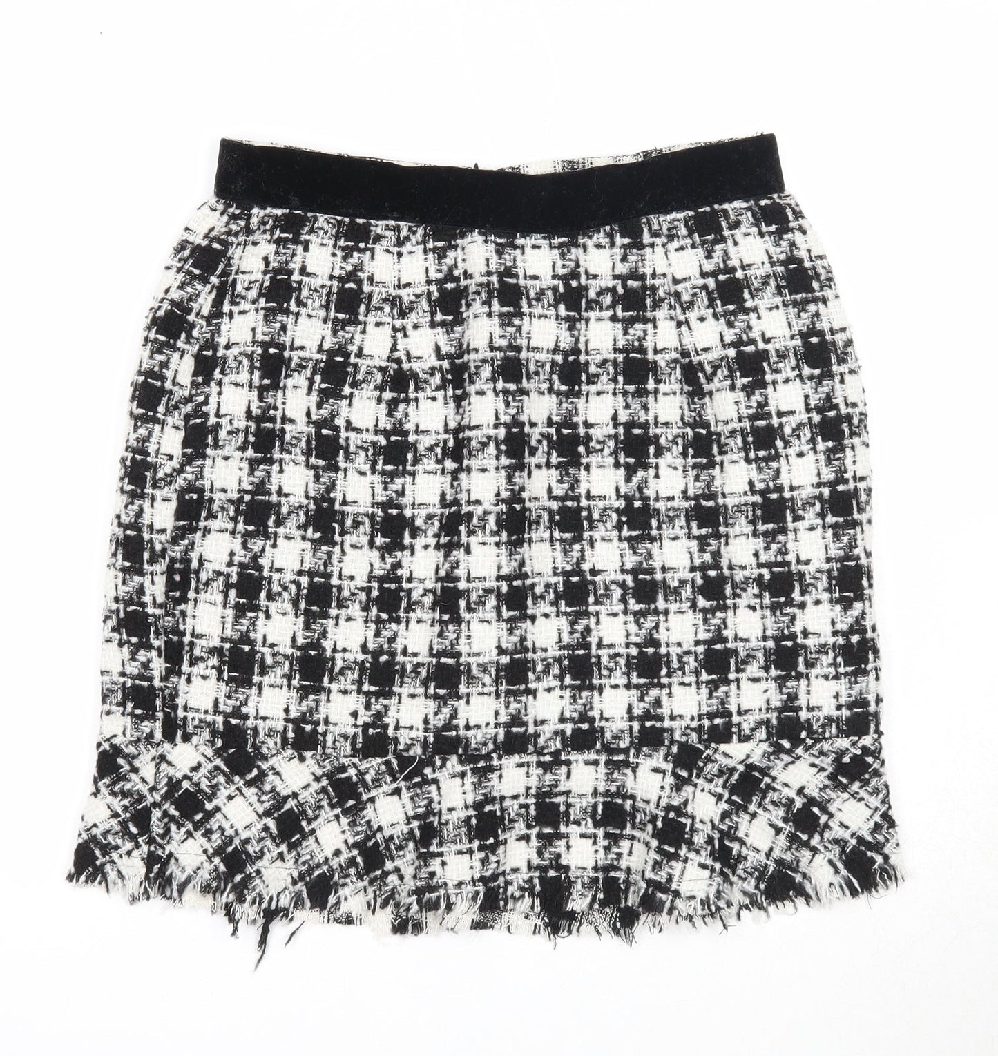 Y.two Womens Black Check Viscose A-Line Skirt Size M Zip