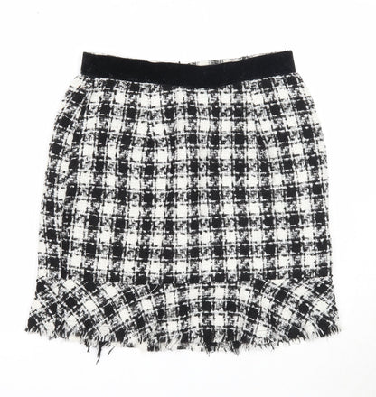 Y.two Womens Black Check Viscose A-Line Skirt Size M Zip