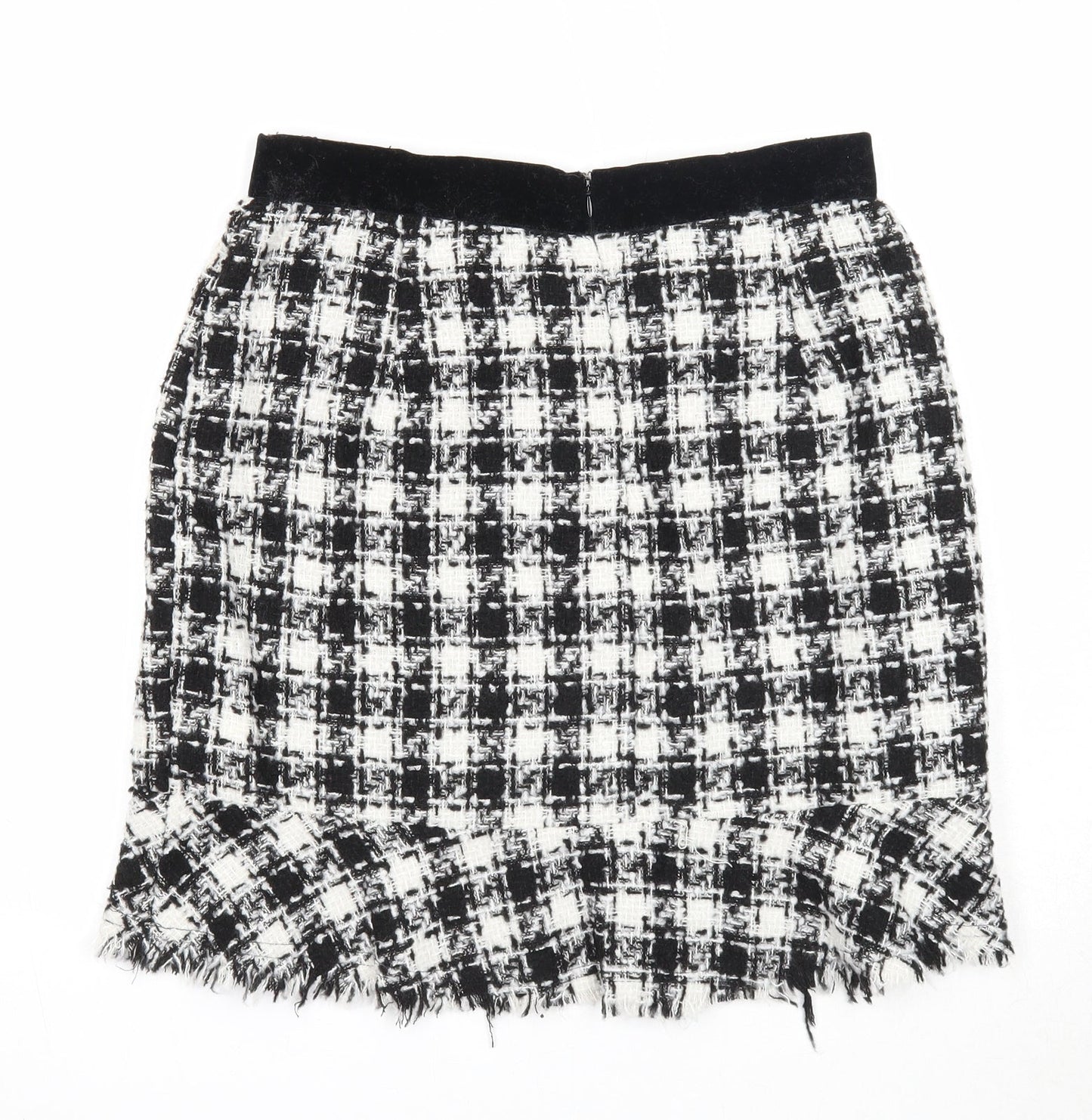 Y.two Womens Black Check Viscose A-Line Skirt Size M Zip