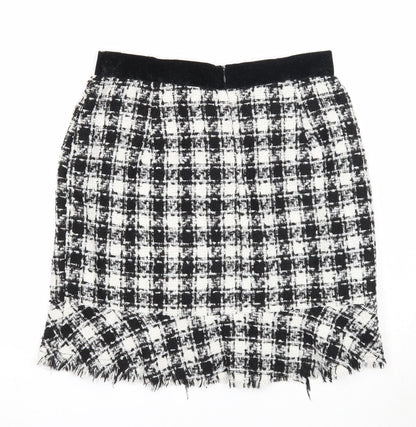 Y.two Womens Black Check Viscose A-Line Skirt Size M Zip