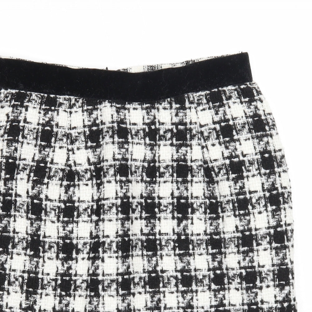 Y.two Womens Black Check Viscose A-Line Skirt Size M Zip