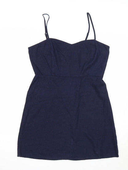 FOREVER 21 Womens Blue Linen Slip Dress Size L Sweetheart Zip