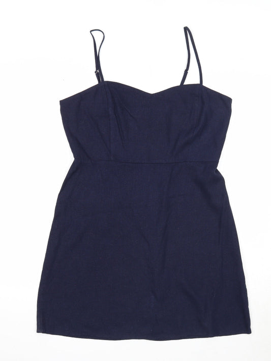 FOREVER 21 Womens Blue Linen Slip Dress Size L Sweetheart Zip