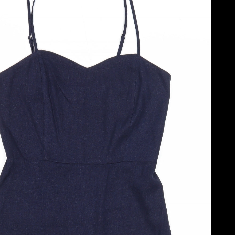 FOREVER 21 Womens Blue Linen Slip Dress Size L Sweetheart Zip