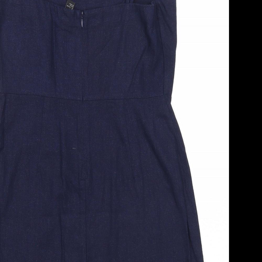FOREVER 21 Womens Blue Linen Slip Dress Size L Sweetheart Zip