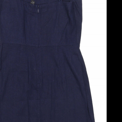 FOREVER 21 Womens Blue Linen Slip Dress Size L Sweetheart Zip
