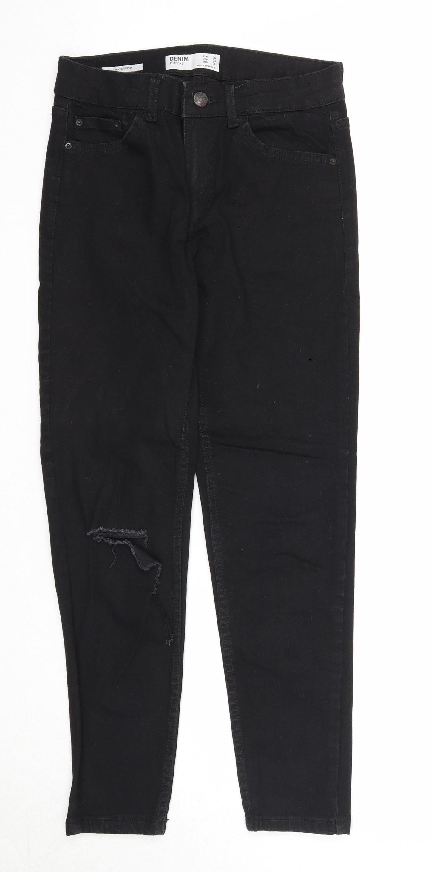 Bershka Womens Black Cotton Skinny Jeans Size 8 Regular Zip