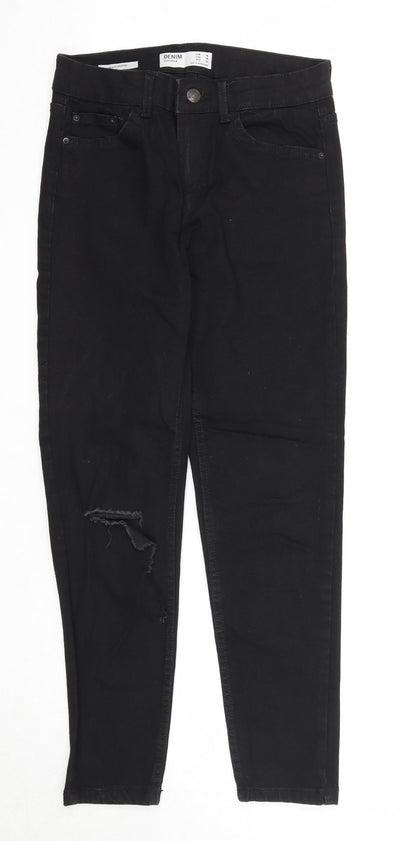 Bershka Womens Black Cotton Skinny Jeans Size 8 Regular Zip